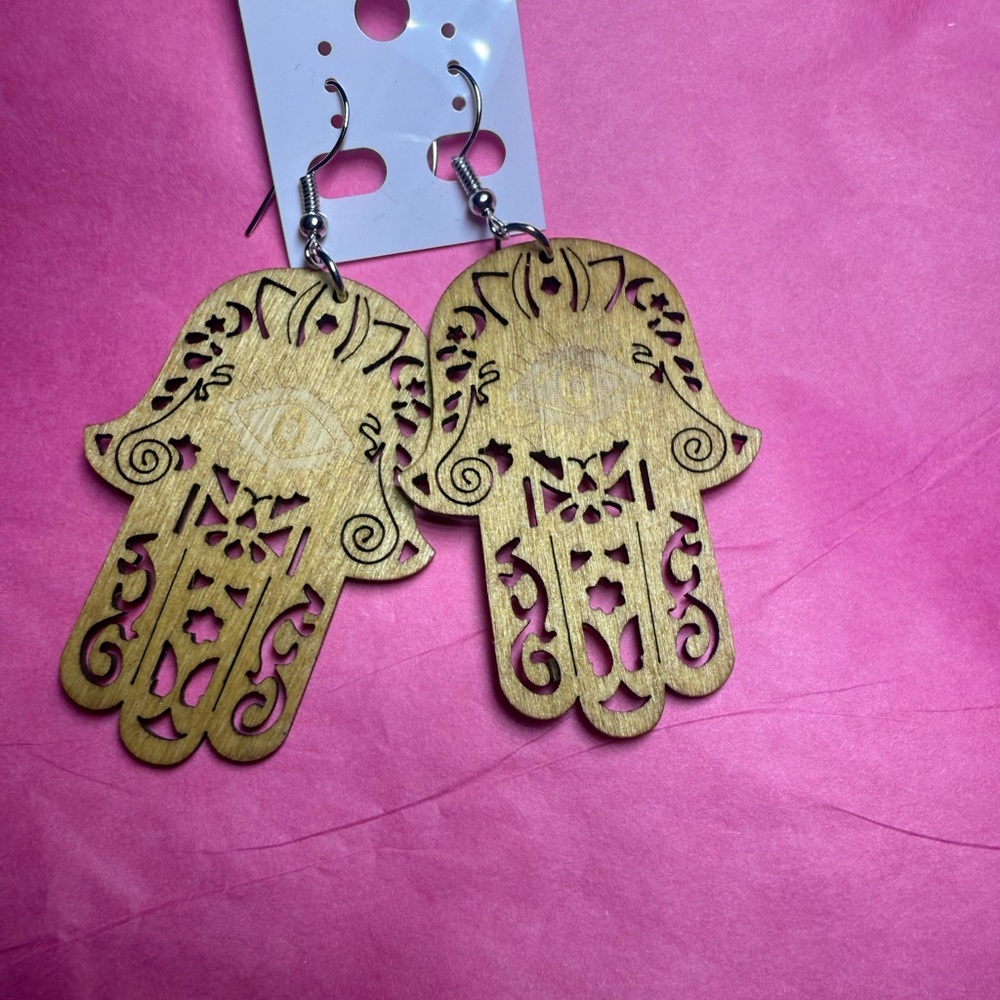 Tan Hamsa Hand Filigree Earrings